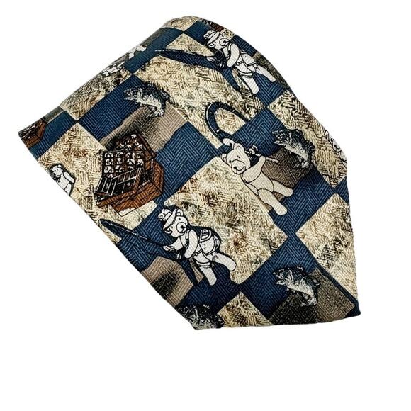 Ted the Bear vintage fishing 100% silk tie necktie 4" w - Picture 1 of 4